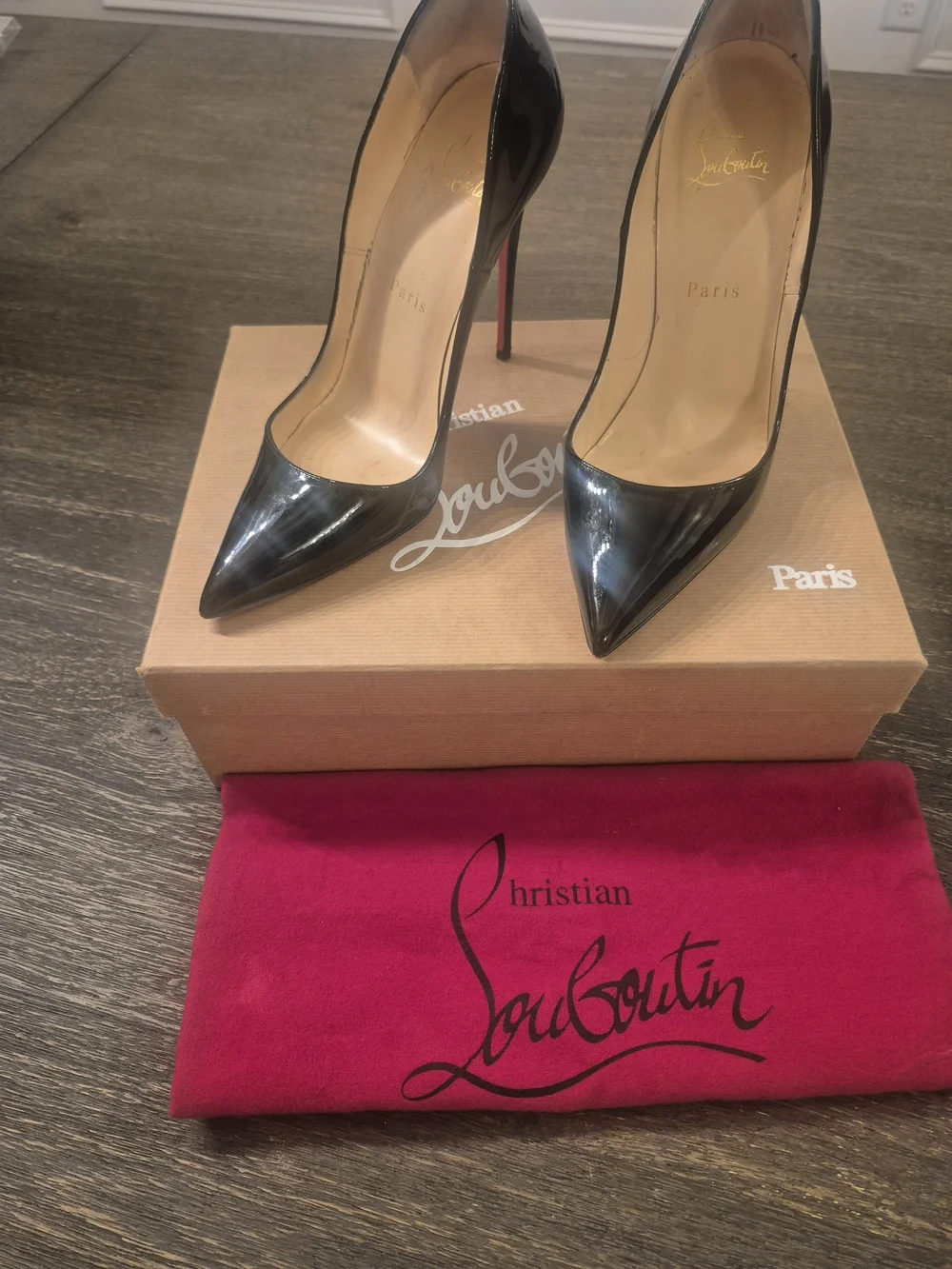 Christian Louboutin Black Patent Leather Pointed Pumps with Red Sole